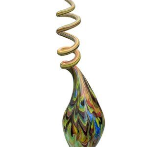 Millefiori Murano Italy hand-blown vase, 17", green, pink, black, blue, twist